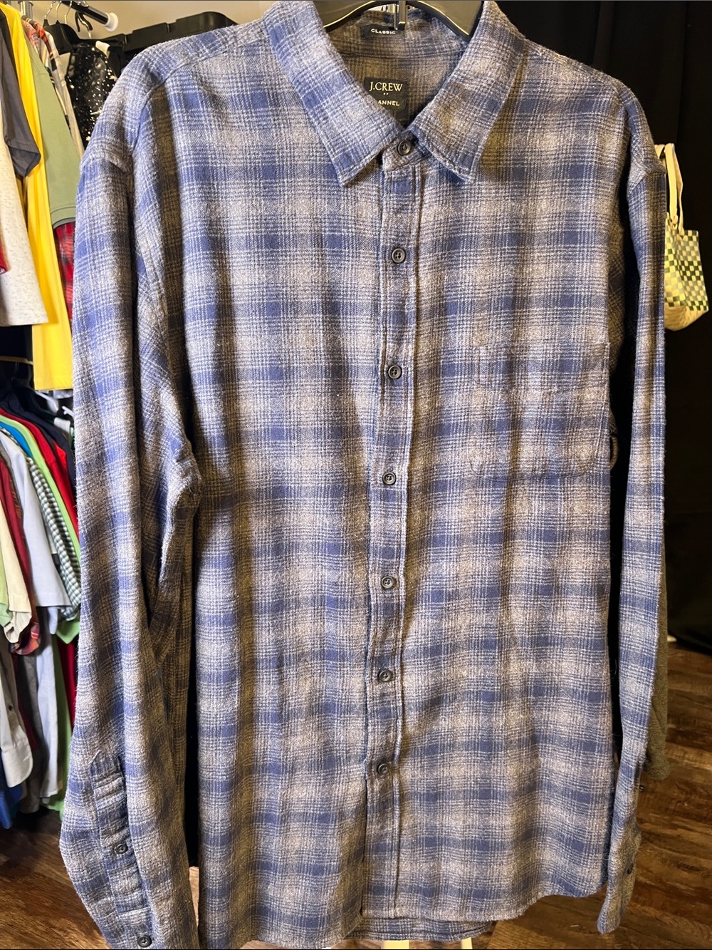 J. Crew Men's Blue and Gray Plaid Button-Down Shirt